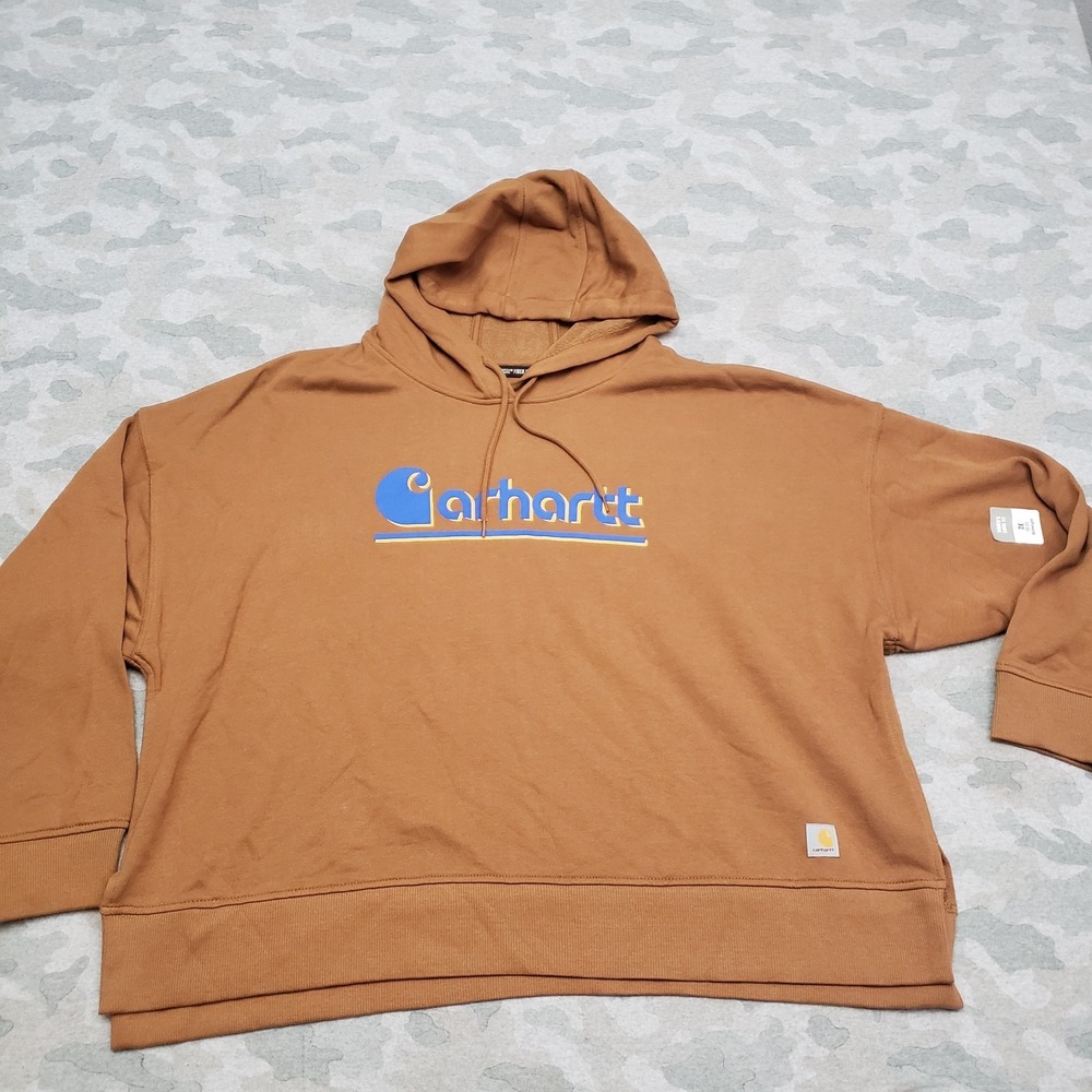 Carhartt‎ Sweatshirt Women's 2X Brown Pullover Loose Fit Hoodie Workwear Cropped